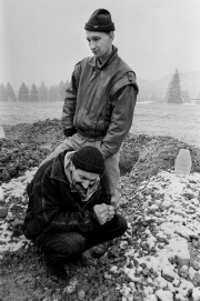 A dead teenage girl is carried into the morgue at Sarajevo's Kosevo hospital on December 6, 1993.